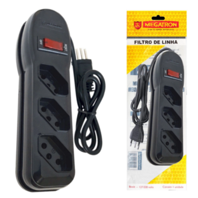 Filtro De Linha C/3 Tomadas 10Amp Nbr - Preto - Megatron